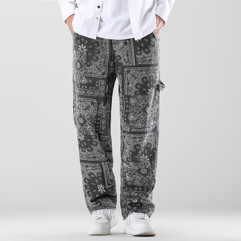 Bandana Jeans retrò uomo pantaloni larghi dritti larghi in Denim pantaloni da Skateboard Vintage Oversize High Street Hiphop Street Wear: 4XL