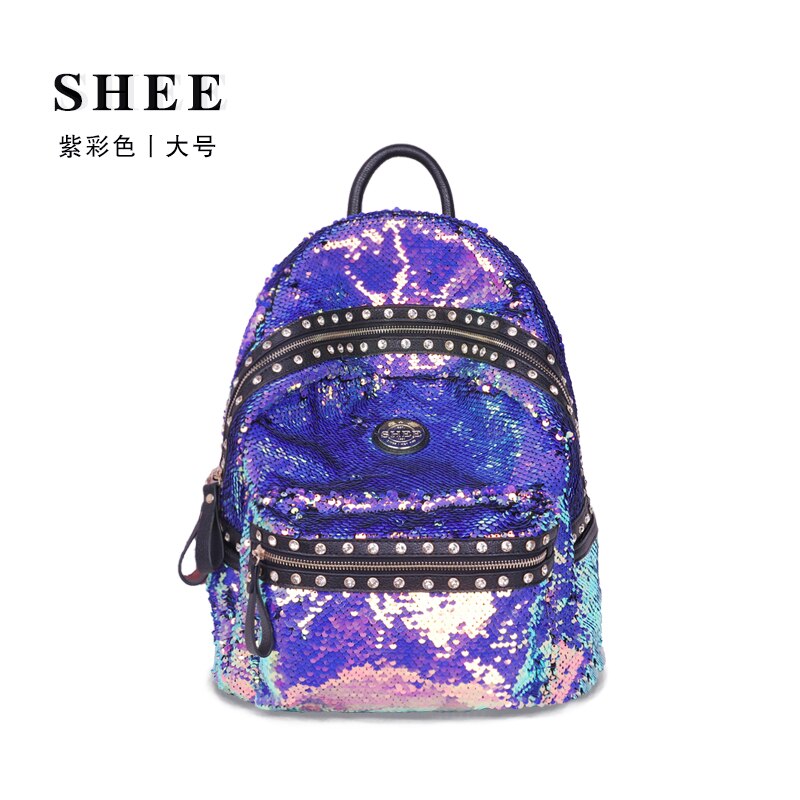 SHEE Set auger Glänzende Pailletten Rucksack Frauen rucksack schule für mädchen Reise Große Kapazität Taschen Partei Taschen Glitter Rucksack: LILA / 13 Zoll