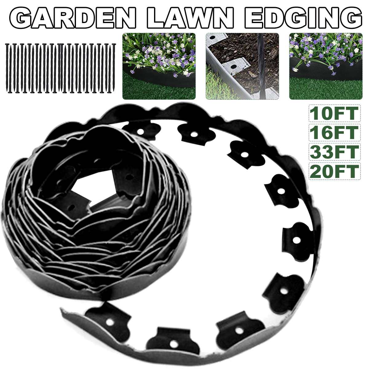 3/5/6/10m Garden Flexible Lawn Grass Plastic Edging Border landscape Edging Easy Install Insert Black Green