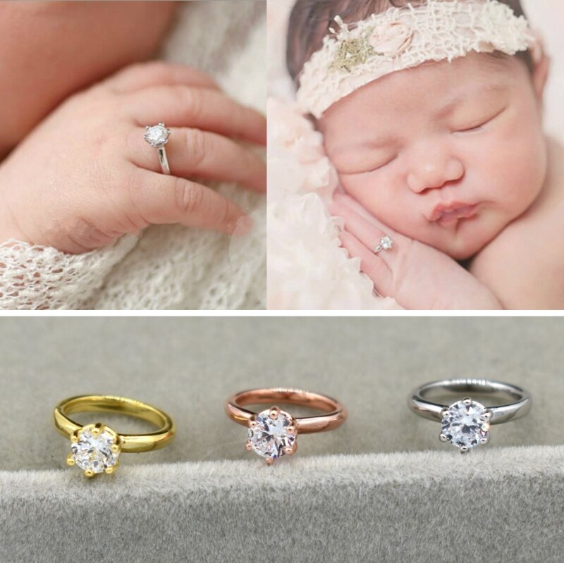 Rekvisitter til nyfødt fotografering imiteret diamantring baby fotografering foto rekvisitter smykker  d5qb