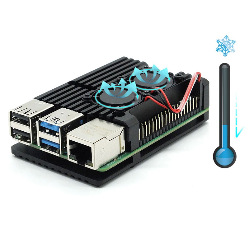 Dual fan Raspberry Pi 4 Model B / 3B + / 3B 4 color aluminum metal case with super two cooling fans + radiator suitable for RPI