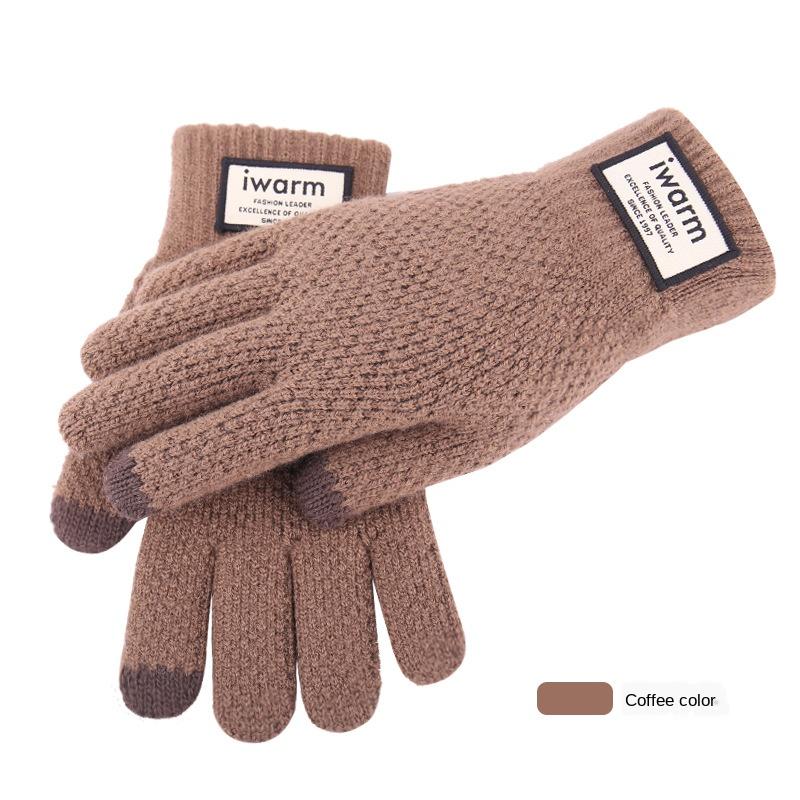Touch Screen Gloves Men's Jacquard Plus Velvet Winter Thick Knitted Warm Woolen Gloves