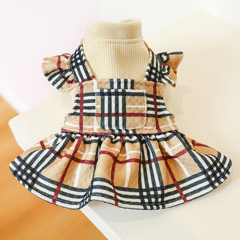 Classic Puppy Coltrui Plaid Jumpsuit Jurk Paar Hond Kat Kleding Teddy Viervoetige Herfst Winter Warm Hond Kleding: Dress / S