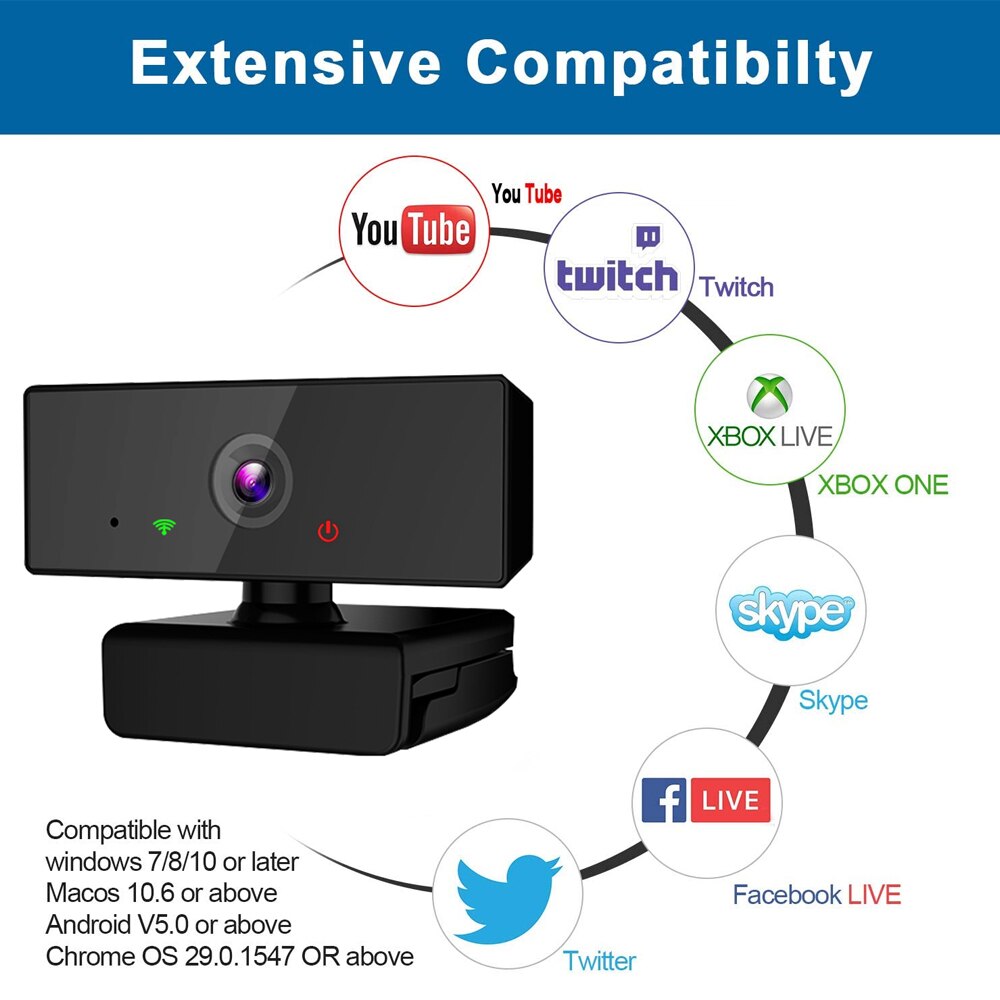 1080P HD USB 2.0/3.0 Webcam with Bulit-in Microphone For PC Desktop Video Camera for Telework Studying Conference Recording