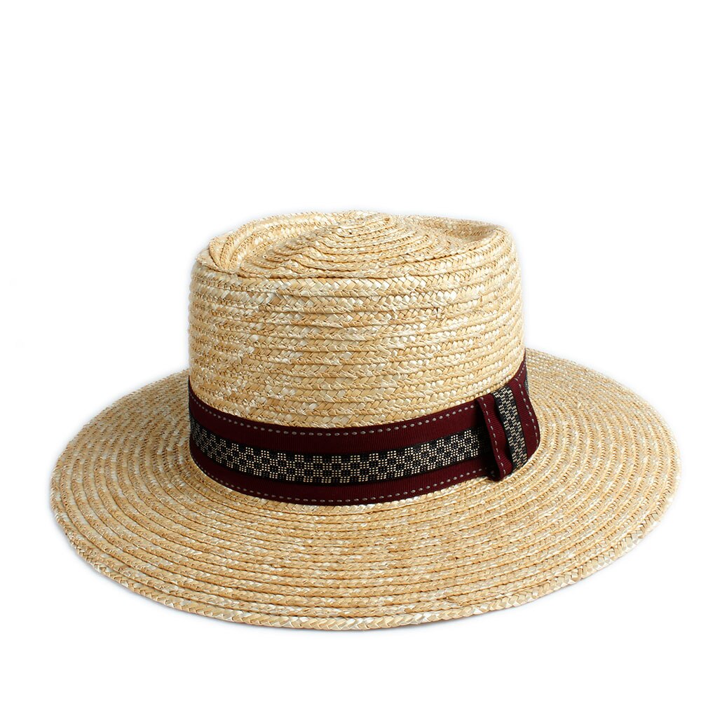 Handgemaakte Zomer Vrouwen Mannen Pork Pie Hoed Zonnehoed 100% Tarwe Stro Strand Hoed Dame Brede Rand Schipper Panama Beach zonnehoed Jazz Hoed: Straw5
