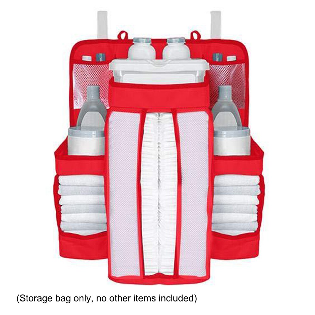 Bærbar babyseng hængende opbevaringspose vandtæt legetøjsbleetaske nyttig sengelinned arrangør spædbarn barneseng sengetøj sæt: Rød