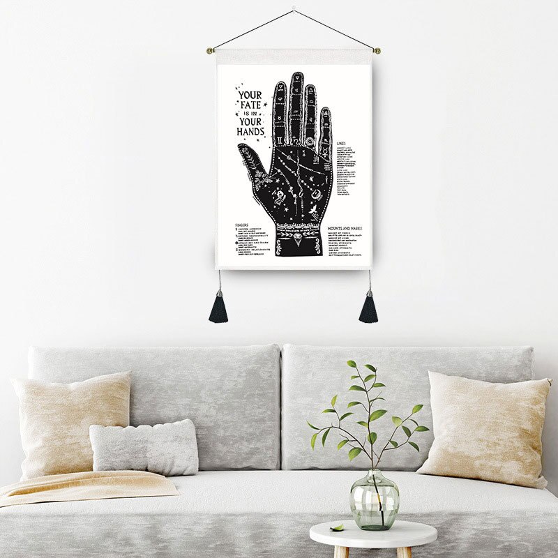 Tapiz de fase manual de lona negra, decoración del hogar, macramé, dormitorio, arte, mariposa, colgante de pared, tapices de borlas, fondo artístico de tela: DGH06-GTH(26)