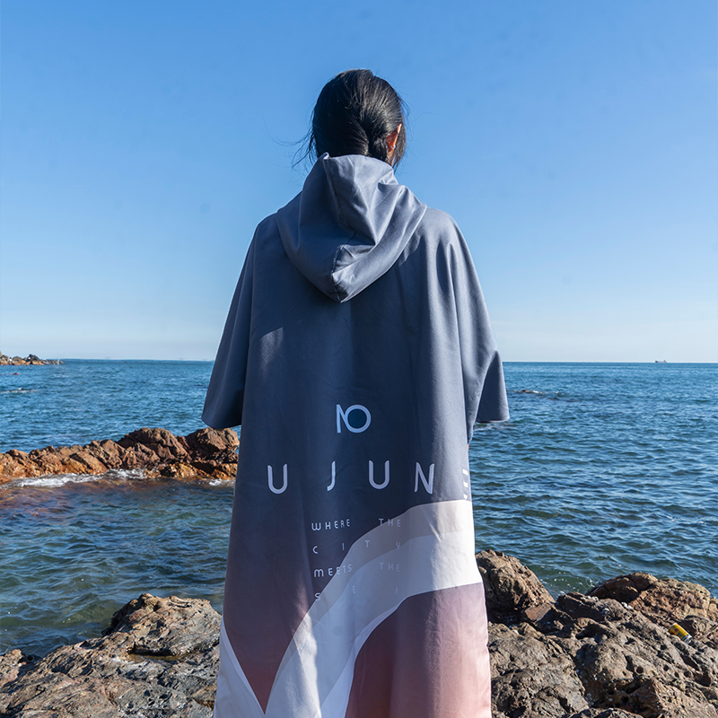 Nu-June Dames Fleece gevoerde strandsurfponcho met capuchon Zwemmen Strandhanddoeken met zakken Warm houden Omkeerbare surfponcho Volwassene