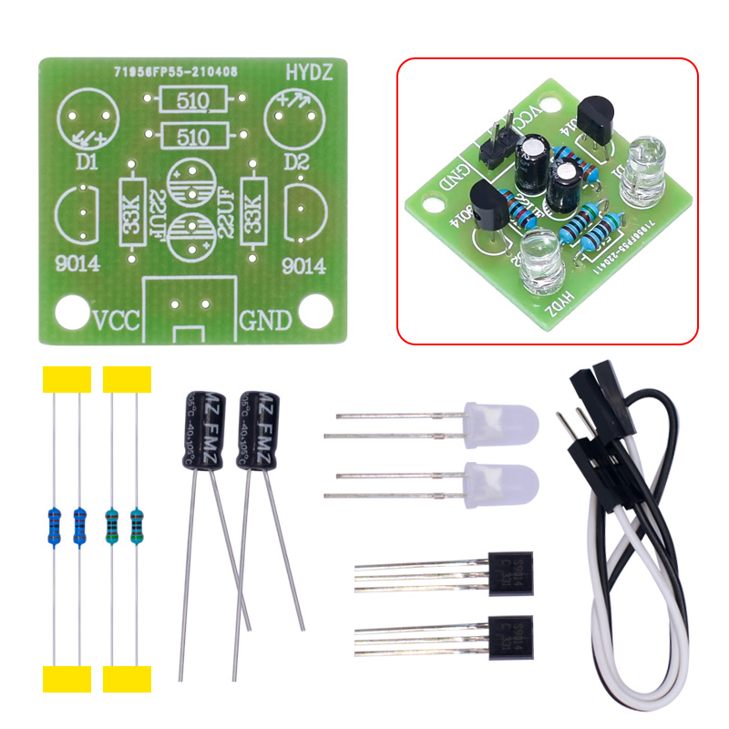Kit electrónico de bricolaje, circuito de luz de Flash Simple LED de 5MM, tablero de circuito LED parpadeante Simple, Suite de producción para práctica de soldadura