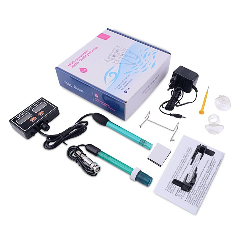 2in1 PH &amp; Salinity Monitor Digital Online LCD pH Salinity Meter for Aquarium Seawater Fish Tank pH Salt Water Tester