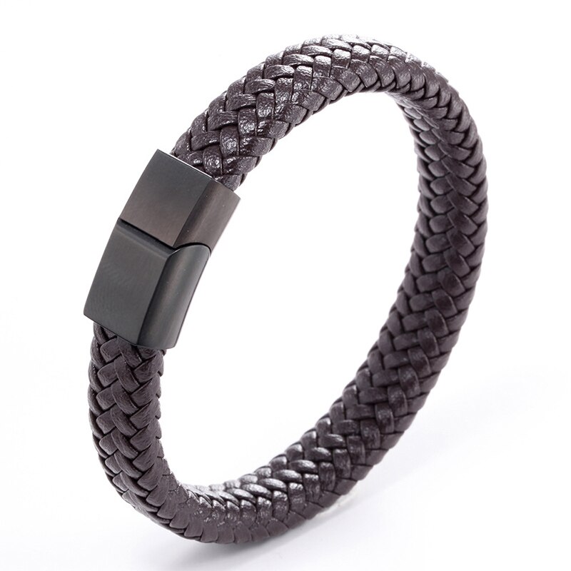 Handgemachte Geflochtene Armreif Männer Biker Manschette Schnalle Leder Magnetische Armband: Brown Grey