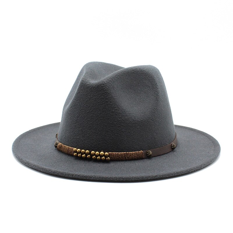 Women Men Wool Vintage Gangster Trilby Felt Fedora Hat Wide Brim Leopard Belt Gentleman Lady Winter Autumn Jazz Cap: dark gray
