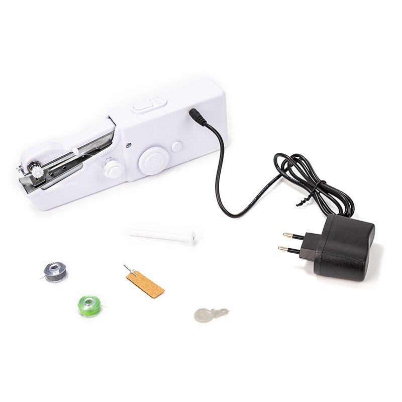 Mini Hand Sewing Machine Sew Needlework Cordless Clothes Fabrics Pink White Portable Mini Sewing Machine With Sewing Kits: White w EU plug