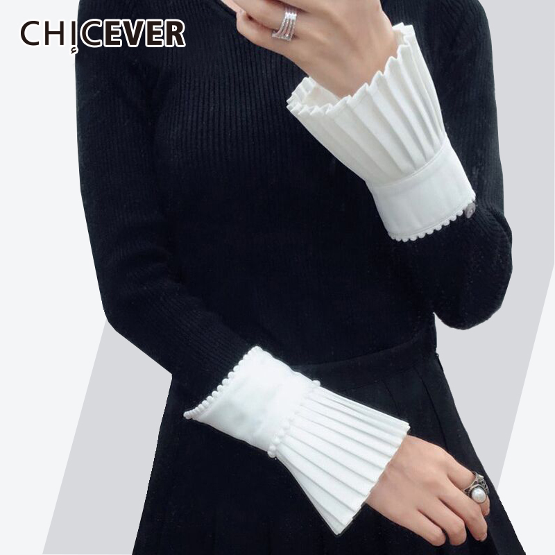 Chicever Lente Mode Vrouwen Handschoenen Met Kralen Geplooide Ruches Wit Manchet Voor Vrouwen Casual