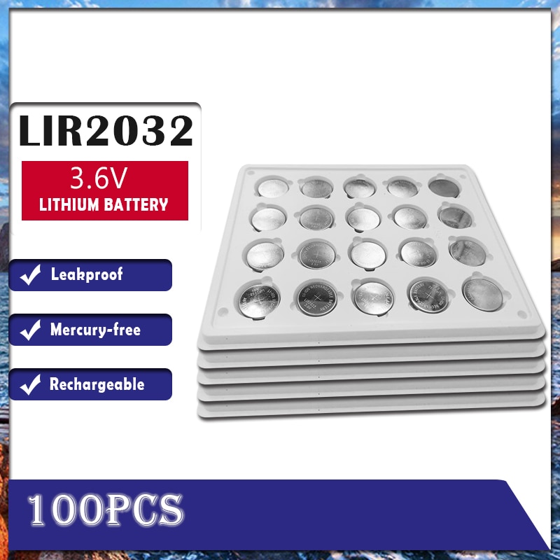 100Pcs LIR2032 Li-Ion Oplaadbare Batterij 3.6V Lithium Button Batterijen Voor Watch Computer Vervangt Lir 2032 CR2032/ML2032