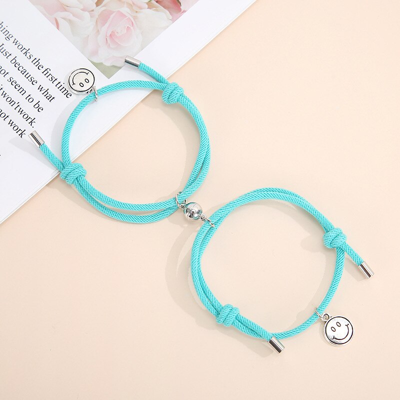 2 Pz/set Delle Coppie Della Lega di Attrazione Magnetica Sfera Creativa Bracciali Sorriso Pendente Fatti A Mano Tessuto di Amicizia Dei Braccialetti Dei Monili del Regalo: 11