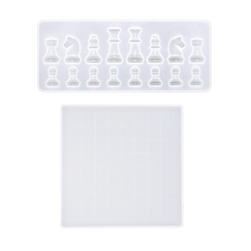 1 Set DIY Chess Board Crystal Epoxy Resin Mold Chess+Checkerboard Silicone Mould: S