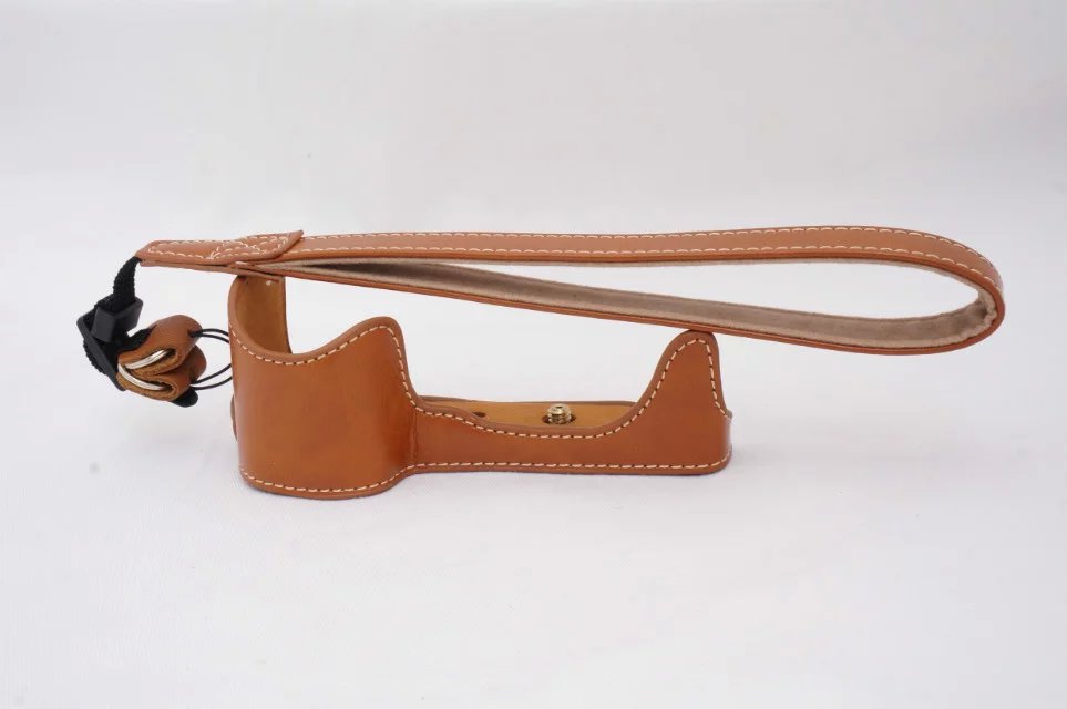 Funda de cuero PU para cámara de vídeo, bolsa protectora con correa para Sony A5000, A5100: brown with strap