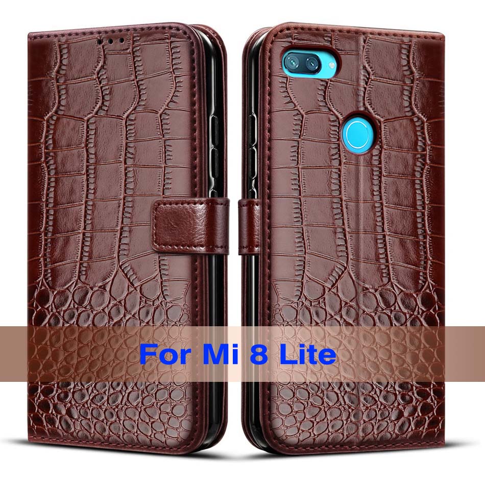 Para xiaomi mi 8 lite caso flip carteira de couro caso para xiaomi mi 8 lite mi8 lite capa de livro para xiaomi mi 8 lite telefone sacos de pele: Deep Brown