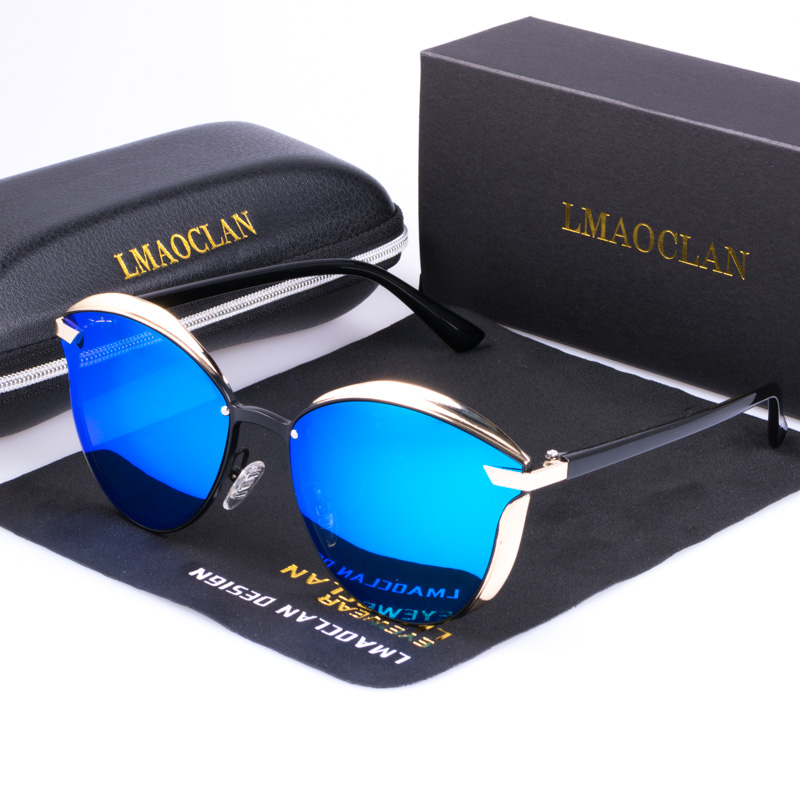 Lmaoclan kvinder polariserede solbriller luksus cat eye damer vintage mærke kvindelige solbriller oculos gafas: Blå