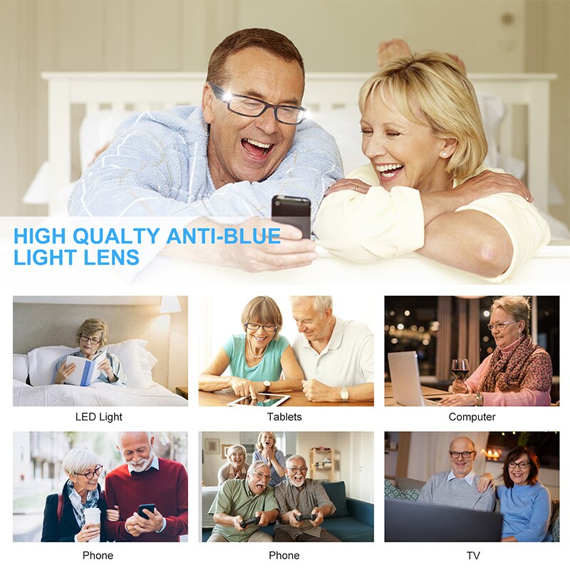 2pcs Reading Glasses with Lights Blue Light Blocking Readers with LED Lighted Reading Eyeglasses Unisex
