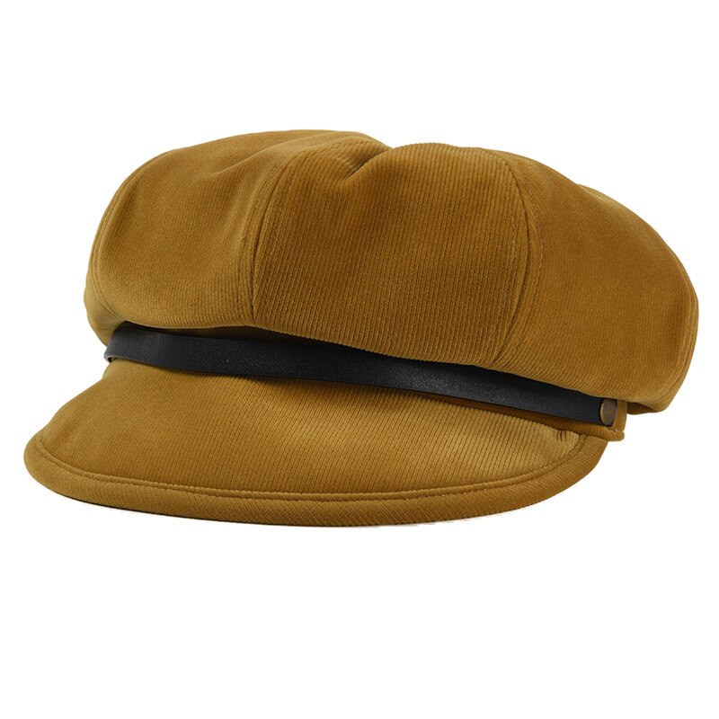 Buttermere fløjlsbuks aviskøs kasket kvinder baret britisk stil solid mørkebrun gul sort orange dame ottekantet kasket: Gul