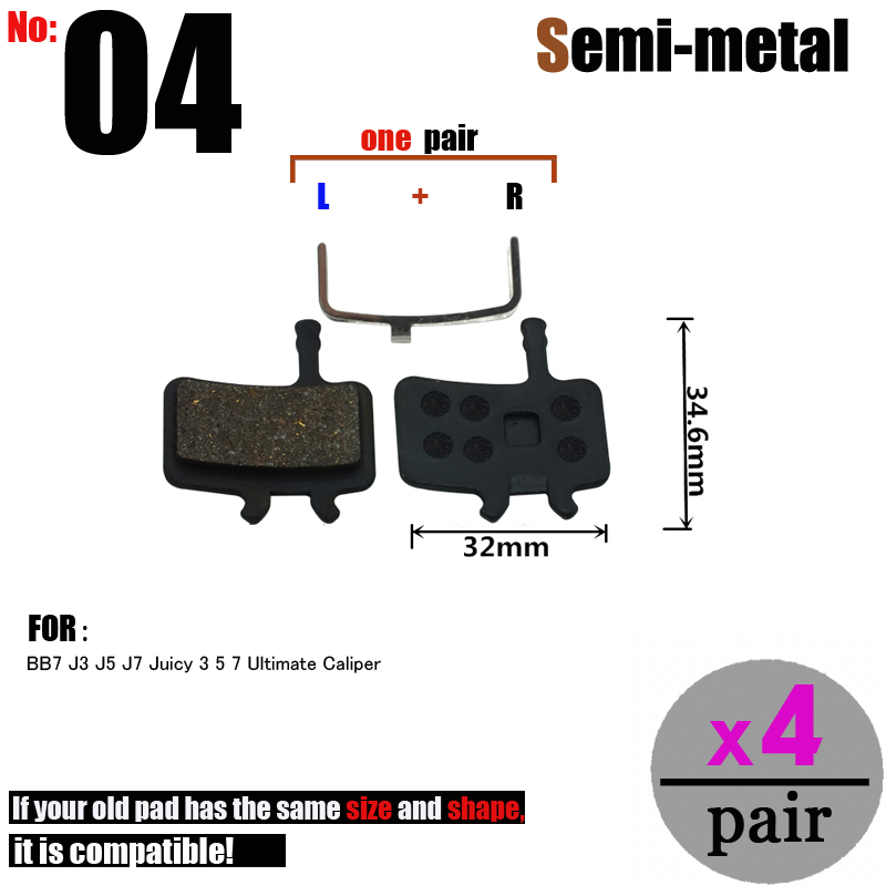 4 Paar Fiets Schijfremblokken Fiets Voor Shimano Xt/R Zoom 975 985 Zee MT5 315 Magura MT8 sram Avid BB5 Elixir DB1S Semi-Metallic: Bordeaux