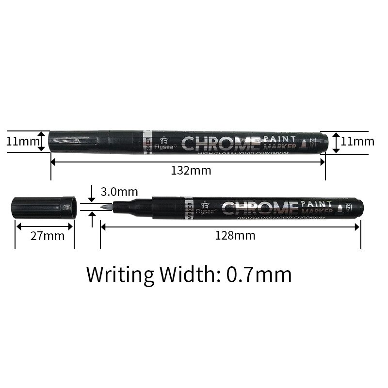 Rotulador de plata cromada para pintura reflectante de espejo, rotulador para manualidades, bolígrafo de firma de Arte de alto brillo, suministros escolares, 0,7/1/3mm,: 0.7mm