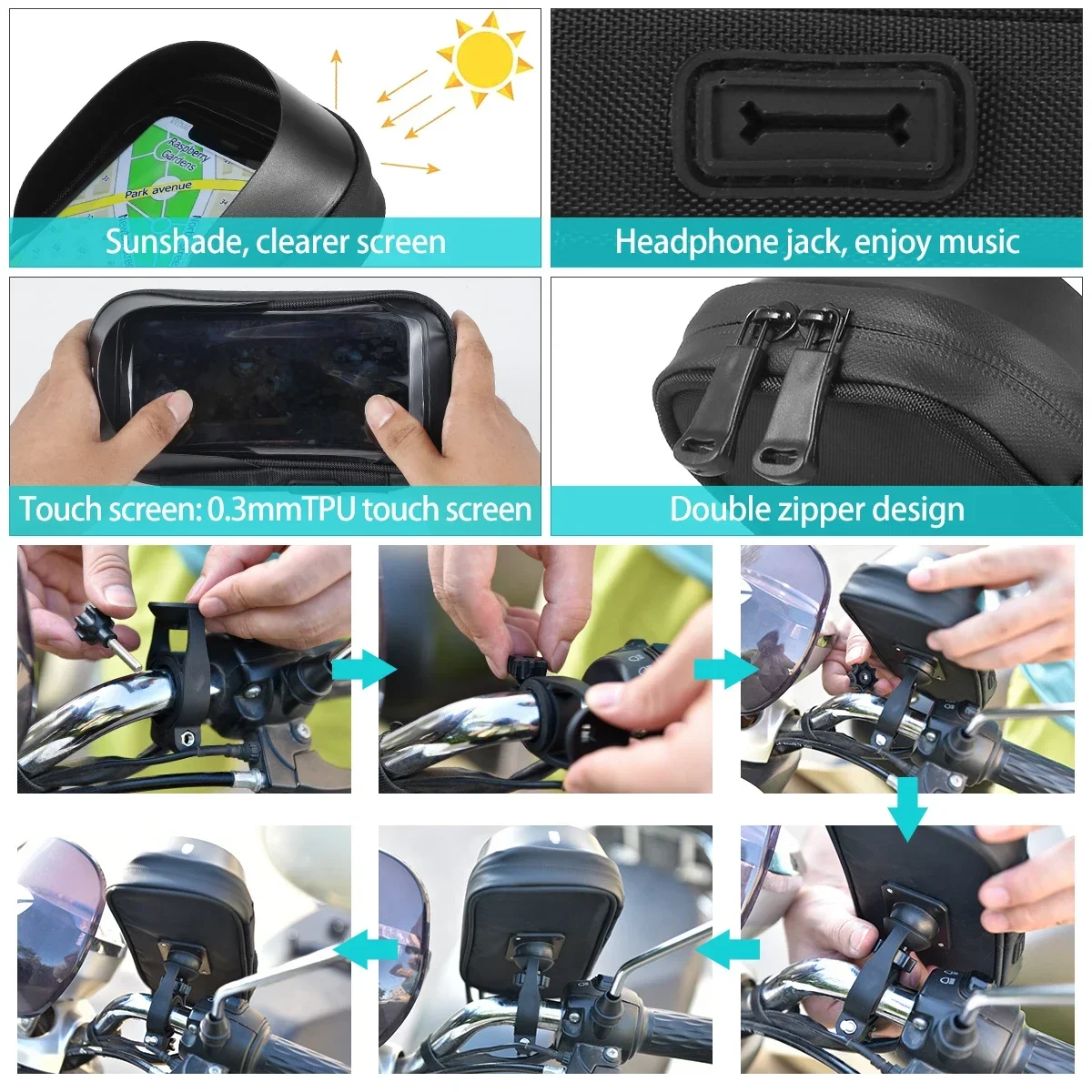 Wodoodporny 360° ° Obrót Rower Motocykl Przednia rama Uchwyt na telefon Łatwy uniwersalny uchwyt do smartfona z nawigacją do wszystkich telefonów