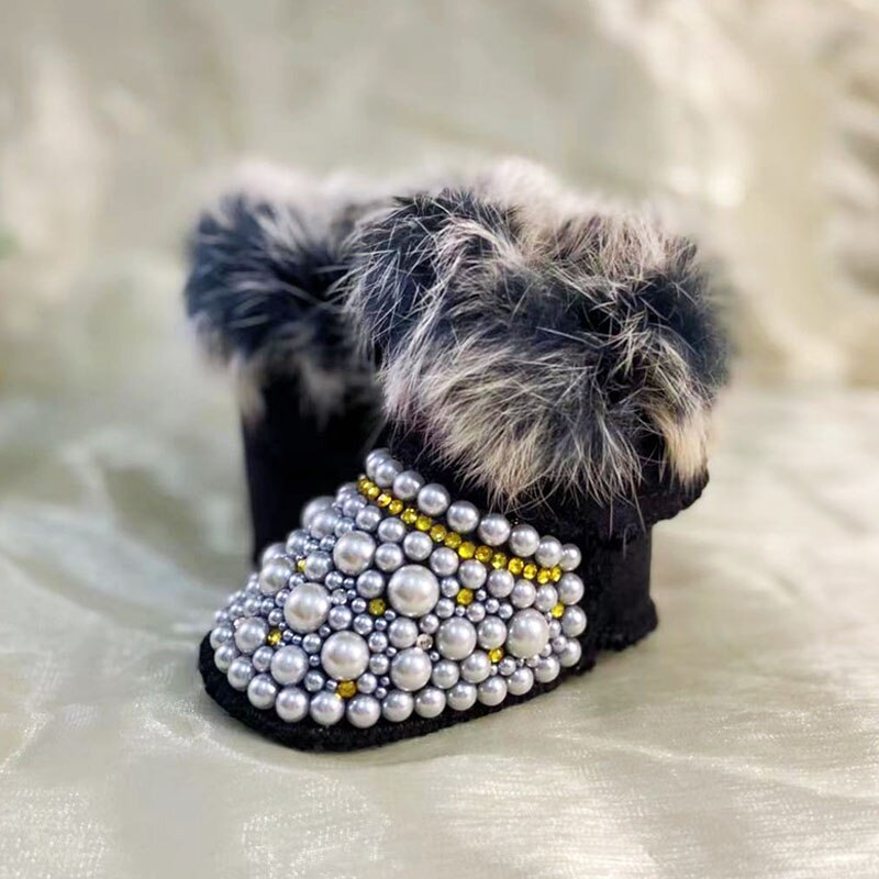 Dollbling Crystal Diamond Baby Snow Boot Warm Furry antiscivolo Bling strass perle regalo ricordo scarpe fatte a mano