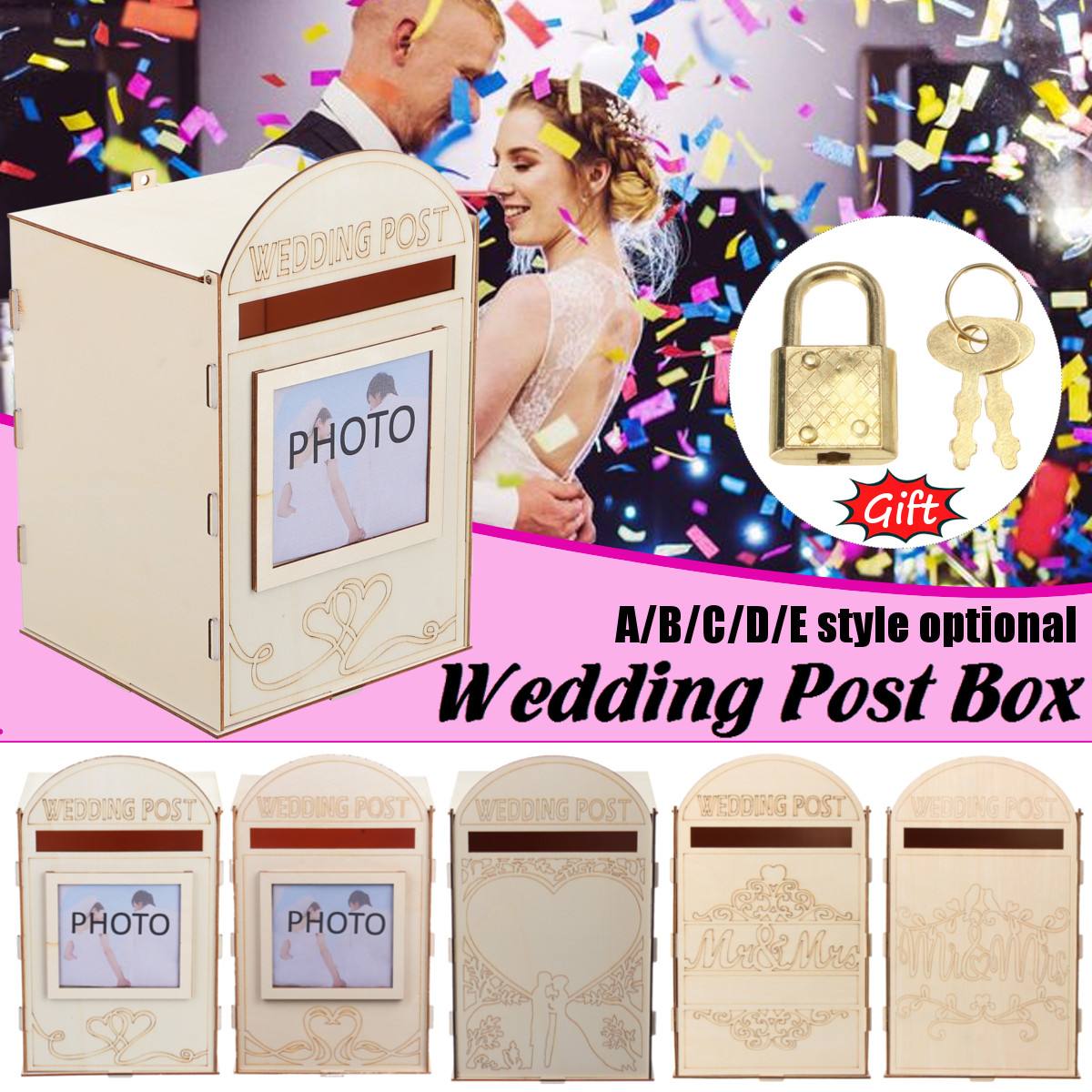 Diy Wooden Wedding Supplies Mailbox Royal Mail Style Ornaments Wedding Post Box Card Boxes with a Key