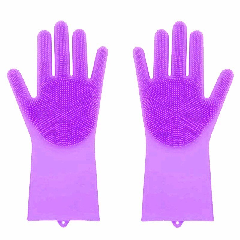 VOZRO, Guantes de goma mágicos de silicona para lavar platos, Guantes de látex para jardín, accesorios de cocina, cepillo para limpieza en el hogar: purple
