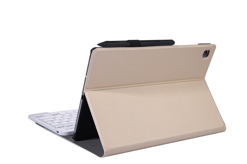 Bluetooth tastaturetui til samsung galaxy tab  s6 lite 10.4 "  p610 p615 tommers tastatur funda deksel lett slank stativveske: Gull med hvitt
