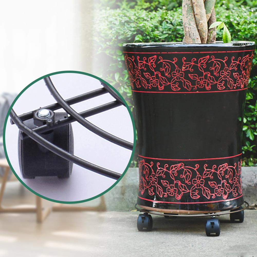 Pot rond en fer forgé plantes à fleurs | 4 roues lourdes, planteur, chariot, support de plaque, décor de jardin de maison