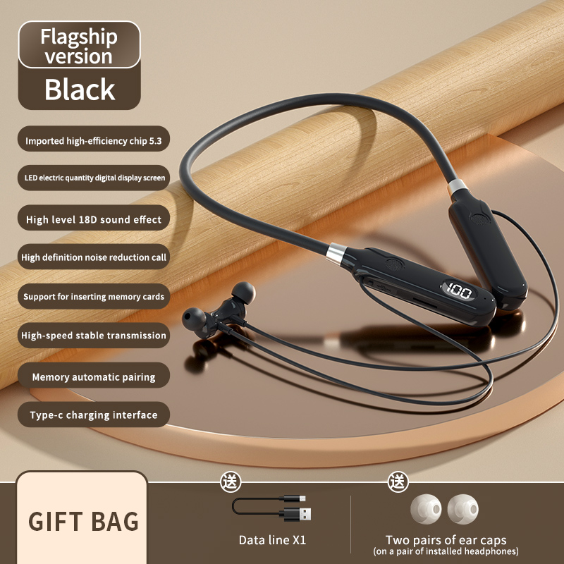BT-12 auriculares inalámbricos Bluetooth auriculares deportivos inserción de tarjeta pantalla Digital auriculares con cancelación de ruido auriculares de música HiFi: Negro