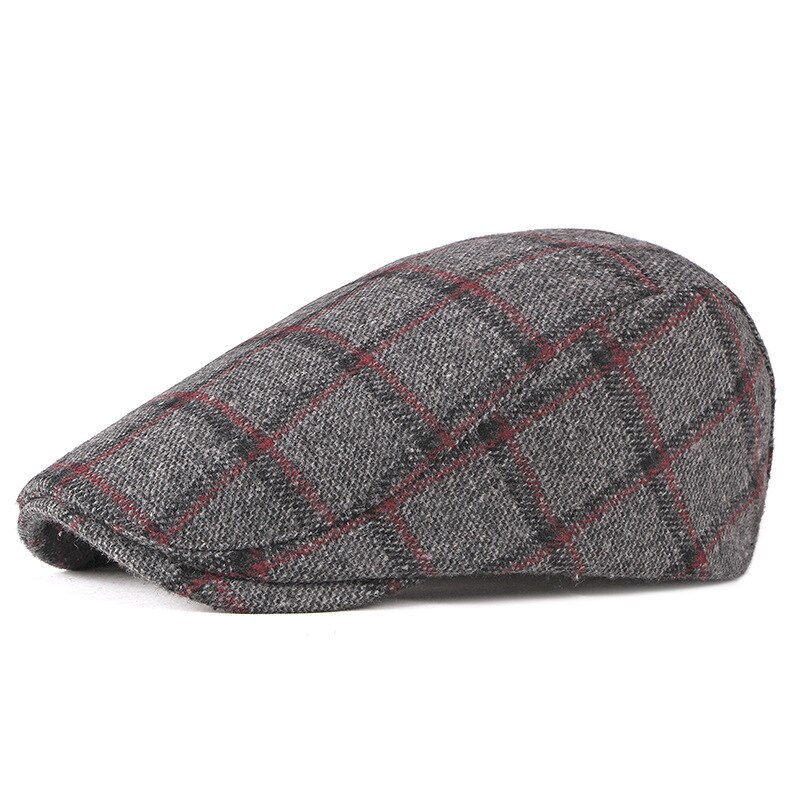 Gorro de boina estilo Retro para hombre y mujer, boina con visera de pintor, a cuadros, en espiga plana, Otoño e Invierno: Gris