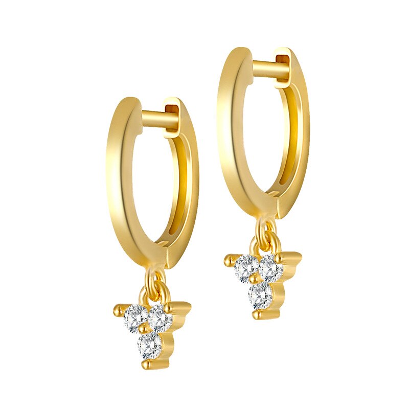 Sinta Mode S925 Sterling Verzilverd Gouden Drie Diamanten Oorbellen Zoete Meisje Oorbellen Vrouw: 18K GOLD