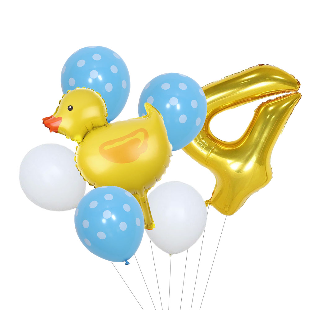 7Pcs Mini Duck Foil Balloons Set 32inch Gold Number Balloon for Kids Birthday Party Baby Shower Decoration Supplies: iridescent