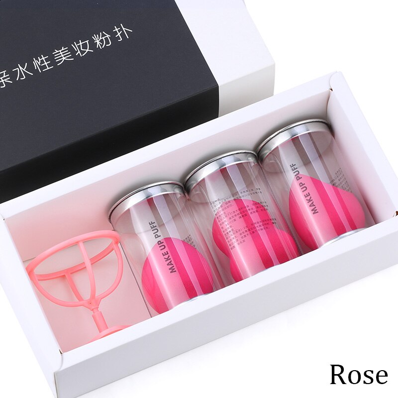 Make-Up Spons Set 3 Gemengde Water Kalebas Spons 1 Spons Houder Kit Doos Droge En Natte Schoonheid Ei Cosmetica tool: Rose