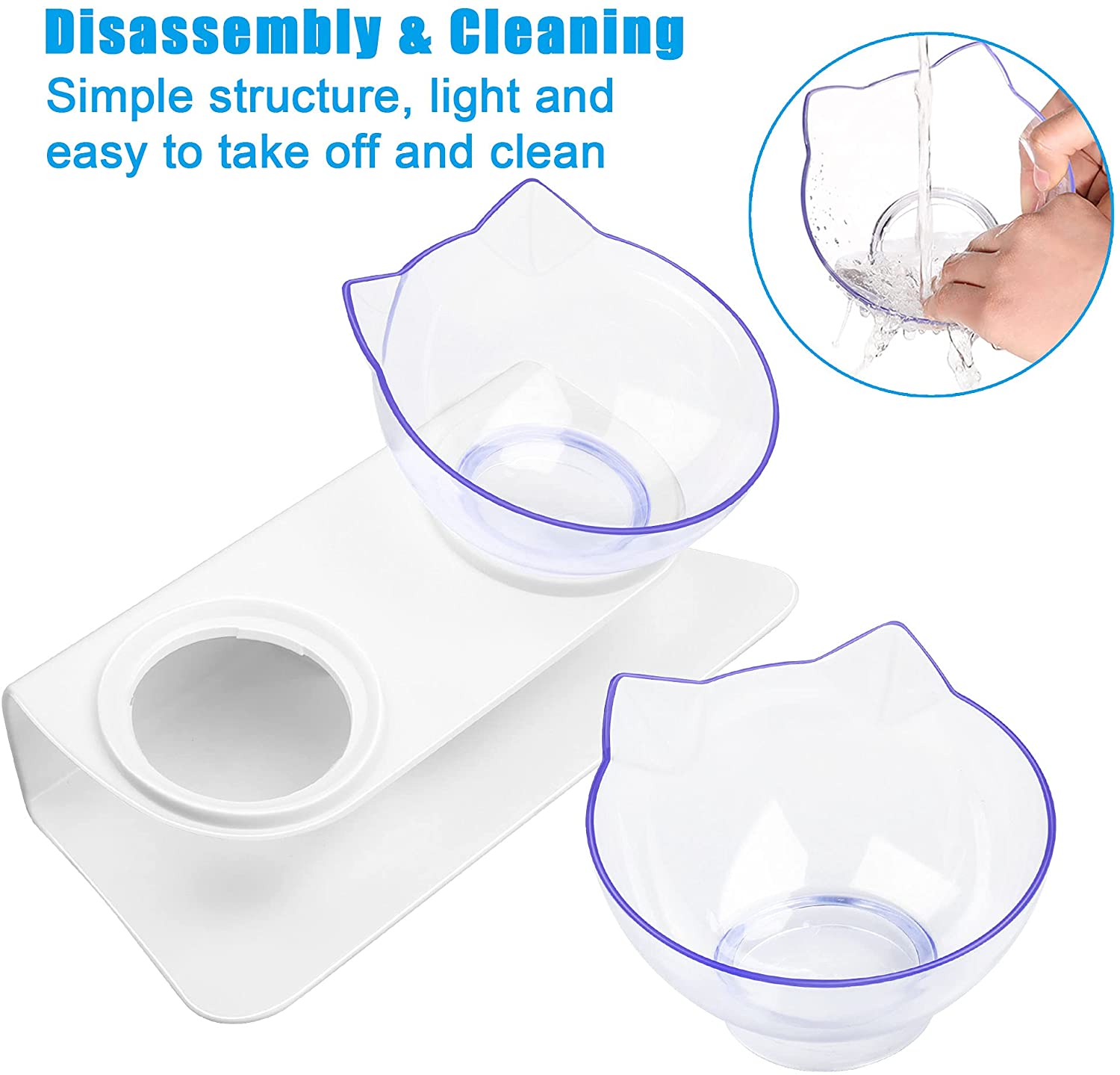 Non slip Double Cat Bowl with Raised Stand Pet Food Cat feeder Protect Cervical Vertebra Dog bowl Transparent Pet Products