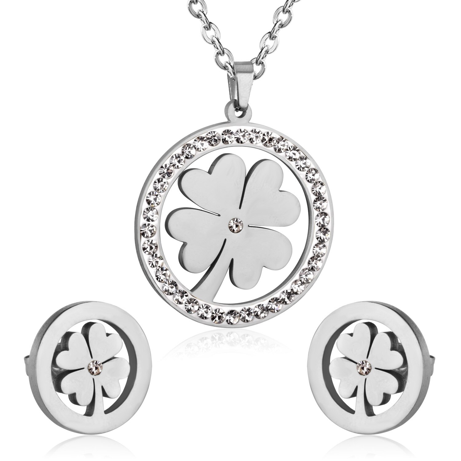 Luxusteel Rvs Sets Goud Kleur Ronde Hanger Necklce Oorbellen Brinco Party Vrouwen: 184S