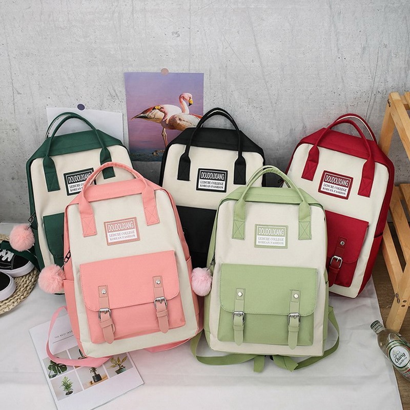 5Pcs/set Women School Backpacks Canvas School Bag For Teenagers Girls Student Travel Backpacks Female Book Bags