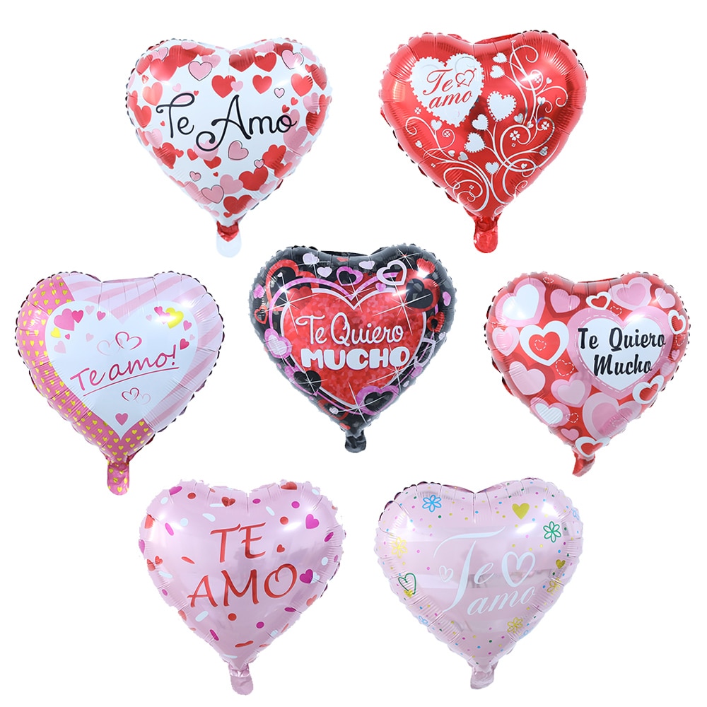 10Pcs 18Inch Te Amo Spaans I Love You Folie Ballonnen Te Quiero Mucho Hart Vorm Voor Valentijnsdag dag/Bruiloft Decor Helium Globos
