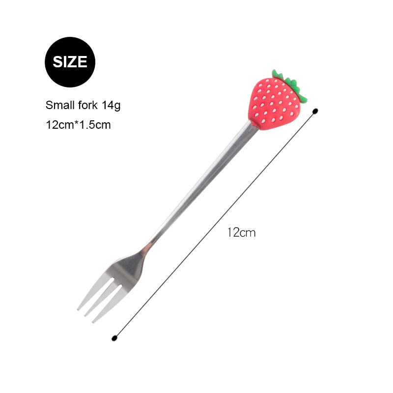 Stainless Steel Fruit Fork Dessert Coffee Spoon Color Fruit Pattern Mixing Scoop Tableware Cutlery Dinnerware Set Kitchen Tool: E