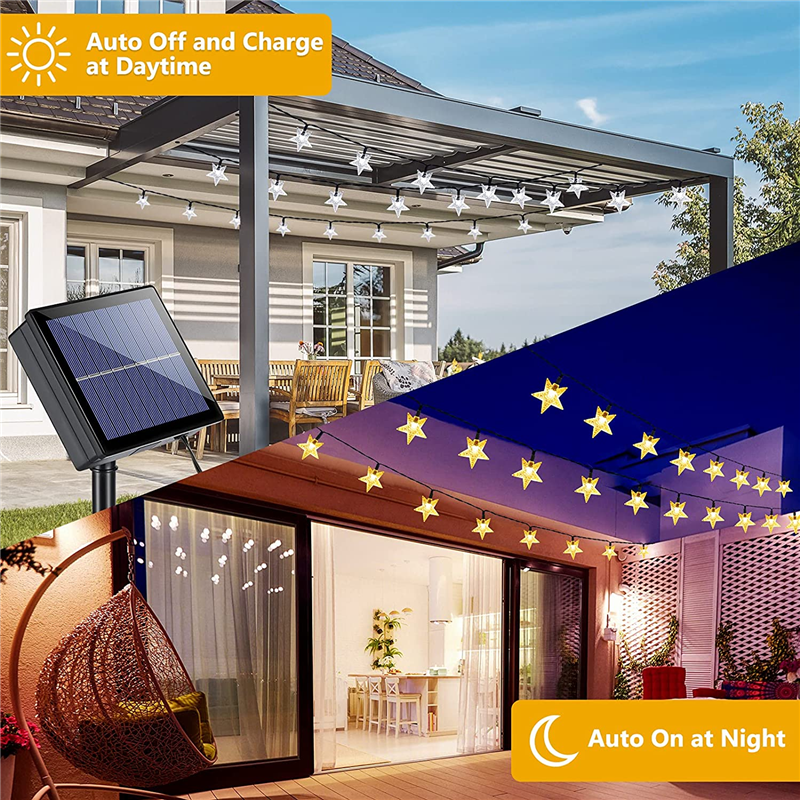 Solar Star String Lights 8 Modes Solar Powered Twinkle Fairy Lights Waterproof Star Light for Outdoor Gardens Lawn Christmas