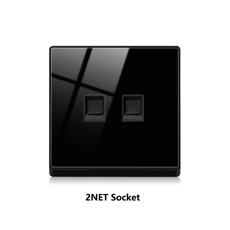 Atlectric Wall Sockets Internet With TV Outlet CAT5 Data Network Dual Computer Black Luxury Glass Panel Phone Socket 86mm*86mm: 2RJ45