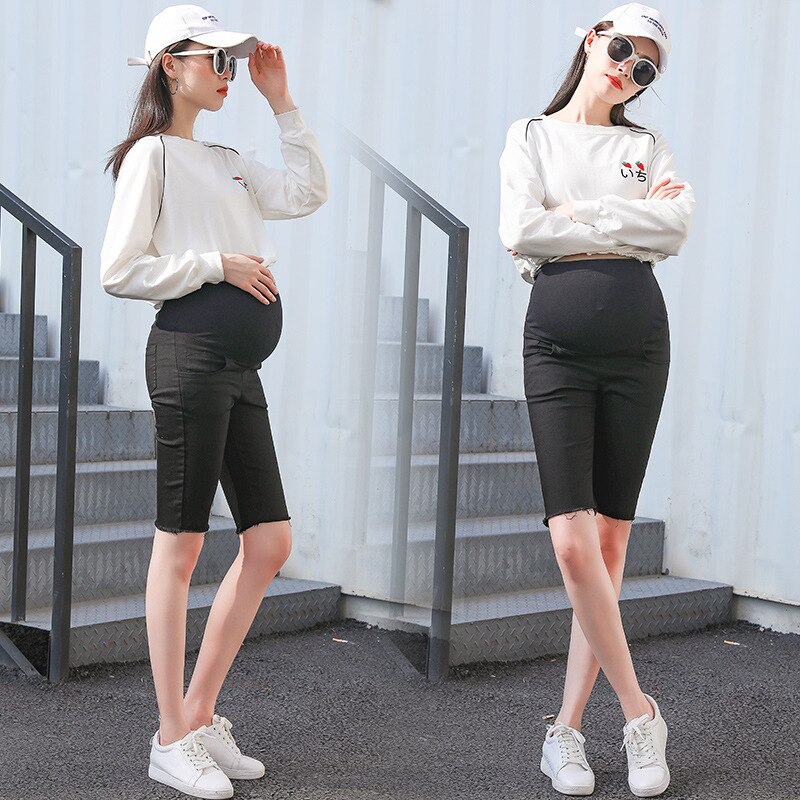Summer Skinny Maternity Denim Shorts High Waist Adjustable Belly Pregnant Women Trouser Women Pockets Solid Pregnancy Clothing