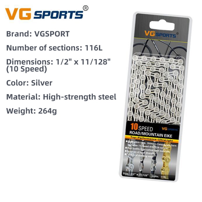 Bicycle Chains 8 9 10 11 Speed Velocidade Titanium Plated Ti Gold Silver Mountain Road Bike MTB Chain Part Cycling 116L: 10S-Silver