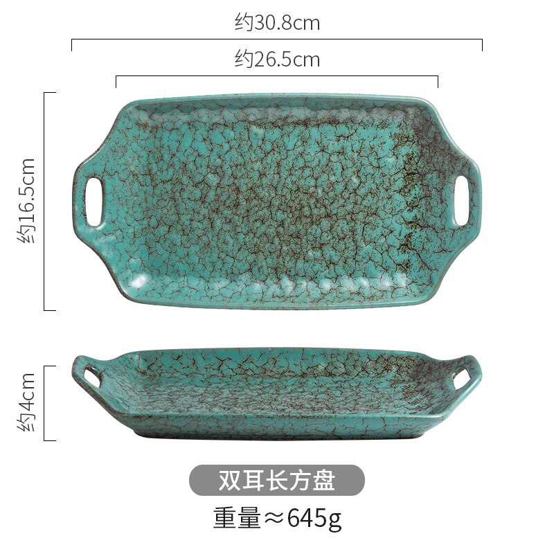 Retro Ceramic Dinner Plate with Wooden Handle Deep Dish Personality Household Restaurant Suchi Plate Ceramic Salad Bowl: b