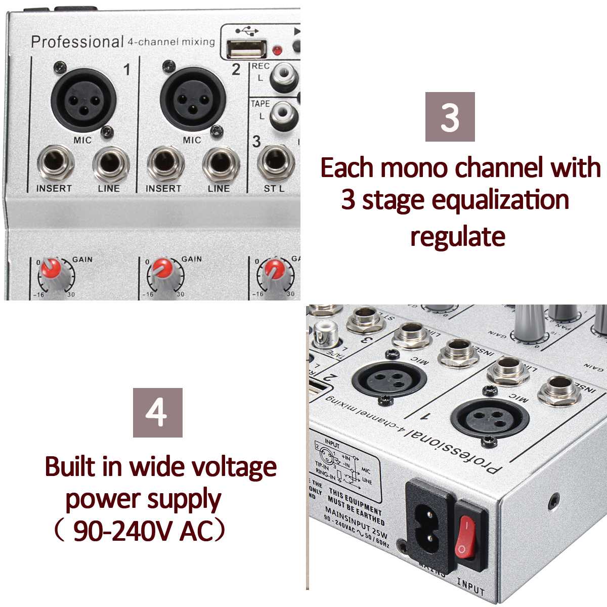 LEORY 4 Channels Audio Mixer with USB DJ Sound Mix... – Grandado